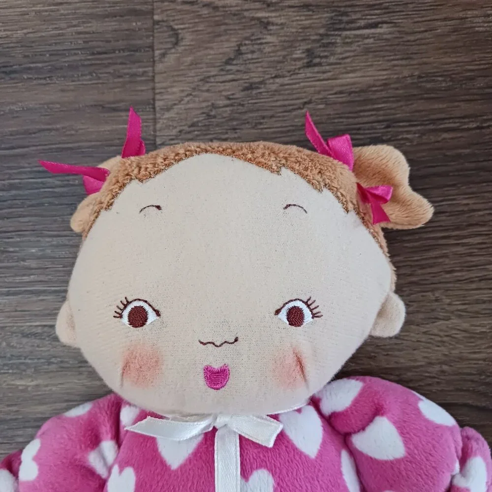 Karen Katz Baby Girl Pink Hearts Plush Doll Rattle 8